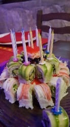 He didn't want a birthday cake,so we made him a small sushi birthday cake