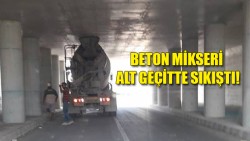 Cement mixing truck stuck in Gönyeli underpass